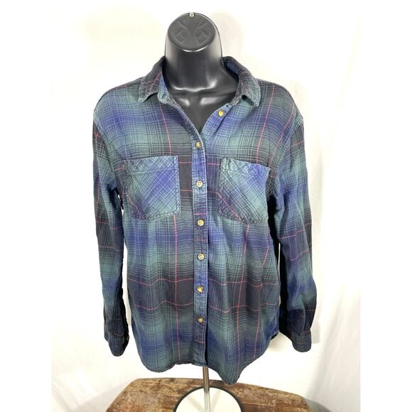 BDG Plaid Flannel Button Up Shirt Blue XS - Picture 1 of 5